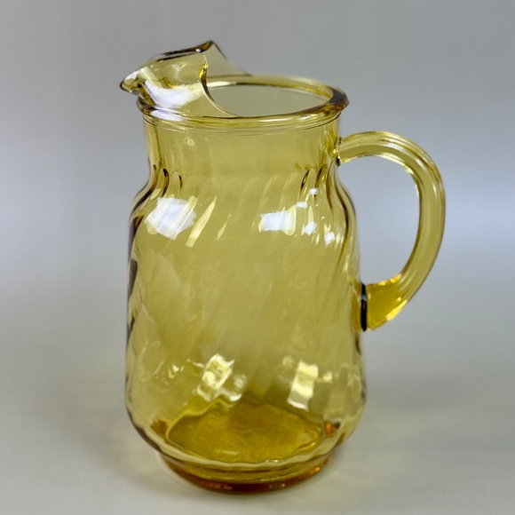Vintage Amber Swirl Pressed Glass Pitcher | Ribbed Pattern | Mid-Century - Picture 5 of 7
